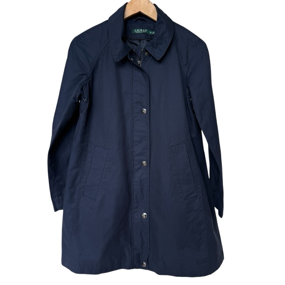 Lauren Ralph Lauren Women's Size XS Navy Blue Long Trench Lined Coat Casual